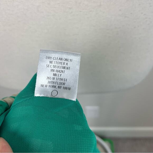 Milly Green Tan Abstract Dotted Stripe Silk Top *Small - Picture 6 of 10